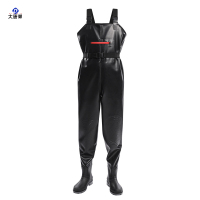 大唐御加厚pvc下水裤雨裤带雨鞋全身浇地水裤鞋一体连体防水服赶海装备 牛皮纹-护膝双防护[犀牛靴] 45