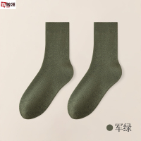 鑫鲸洲新款纯棉冬季厚款防臭袜子中筒袜双针秋冬全棉袜子男中筒男袜 适合尺码[39-44码]军绿 5双