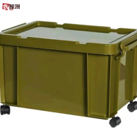 鑫鲸洲收纳箱直角耐摔露营搬家大号军绿色衣物被子工业风带轮-71×48×38军绿+轮