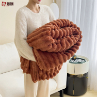鑫景洲冬季兔毛绒毛毯多功能午睡毯子法莱绒夏季空调被小毯子沙发盖毯车载毯-兔毛焦糖180*200cm