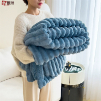 鑫景洲冬季兔毛绒毛毯多功能午睡毯子法莱绒夏季空调被小毯子沙发盖毯车载毯*2条-兔毛蓝100*150