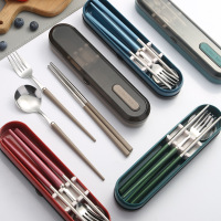 CCKO304不锈钢便携餐具套装学生上班族勺子叉筷子三件套礼品餐具户外 粉红色 两件套 2套