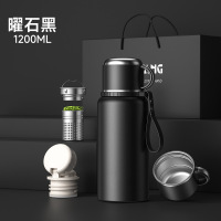 怡雅韵316不锈钢大容量水壶户外便携保温保冷可泡茶焖茶保温杯[升级把手-抗菌316]曜石黑(茶水分离)1500ml