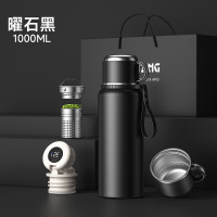 怡雅韵316不锈钢大容量水壶户外便携保温保冷可泡茶焖茶保温杯[珍品内胆-升级显温]曜石黑(加大茶仓)800ml