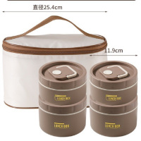 海迎304不锈钢保温饭盒带饭餐盒学生多层便当盒密封户外保鲜盒[棕色]410圆形饭盒-4个装