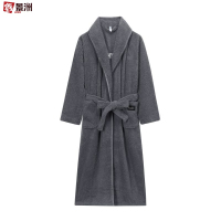 鑫景洲睡袍女秋冬季珊瑚绒男士浴袍情侣睡衣套装加长款浴衣加厚冬天 男-深灰翻领抽条浴袍 XL