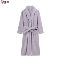 鑫景洲睡袍女秋冬季珊瑚绒男士浴袍情侣睡衣套装加长款浴衣加厚冬天 女-罗兰紫翻领抽条浴袍 L
