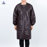 大唐御倒穿衣围裙防水防油皮质全身男士干活罩衣工作服围腰 咖啡皮革反穿衣-建议女士[90厘米]