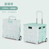 大唐御购物小推车露营超市便携折叠购物车买菜车小拉车爬梯轮塑料拉杆车 两轮65L送盖板绿色