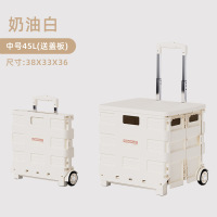 大唐御购物小推车露营超市便携折叠购物车买菜车小拉车爬梯轮塑料拉杆车 两轮45L送盖板白色