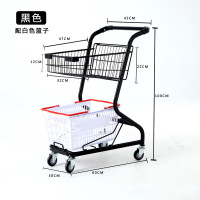 华恒臻家用多功能超市抓娃娃手推车双层商场理货购物车网红摆地摊小推车-黑色带白色篮子