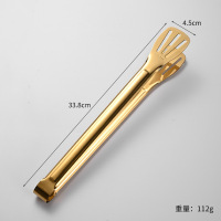 CCKO304不锈钢加厚牛排夹子厨房食品烧烤肉夹菜冰夹面包家用烘焙工具 14寸三线夹[304不锈钢]金色 5个