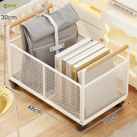 冀华美书桌下书包置物架落地书架背包书本收纳架办公室桌旁可移动小推车 白色大号-带轮