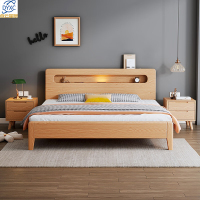 点云星辰实木床卧室橡胶木白蜡木北欧床现代简约主卧双人床家具储物带夜灯 床+乳胶弹簧棕垫+1柜 1500*2000mm框架