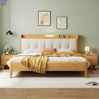 点云星辰白蜡木实木床软包床头简约轻奢主卧大床带灯1.5米双人床 白蜡木床+床头柜*1+椰棕床垫 1.5*2.0米框架结构