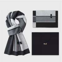 CCKO针织男士羊毛围巾男生日礼物韩版百搭格子围脖冬季礼盒装 175cm以上 N5092浅灰