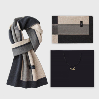 CCKO针织男士羊毛围巾男生日礼物韩版百搭格子围脖冬季礼盒装 175cm以上 N5092米驼