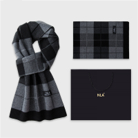 CCKO针织男士羊毛围巾男生日礼物韩版百搭格子围脖冬季礼盒装 175cm以上 N5095黑灰