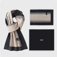 CCKO针织男士羊毛围巾男生日礼物韩版百搭格子围脖冬季礼盒装 175cm以上 N5077米驼