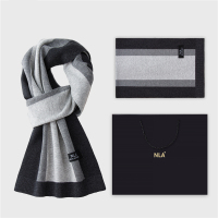 CCKO针织男士羊毛围巾男生日礼物韩版百搭格子围脖冬季礼盒装 175cm以上 N5077浅灰