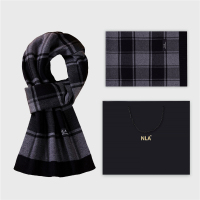 CCKO针织男士羊毛围巾男生日礼物韩版百搭格子围脖冬季礼盒装 175cm以上 N5056黑灰