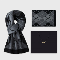 CCKO针织男士羊毛围巾男生日礼物韩版百搭格子围脖冬季礼盒装 175cm以上 N5003黑灰