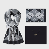 CCKO针织男士羊毛围巾男生日礼物韩版百搭格子围脖冬季礼盒装 175cm以上 N5003浅灰