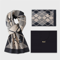 CCKO针织男士羊毛围巾男生日礼物韩版百搭格子围脖冬季礼盒装 175cm以上 N5003米驼