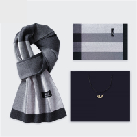 CCKO针织男士羊毛围巾男生日礼物韩版百搭格子围脖冬季礼盒装 175cm以上 N5099浅灰