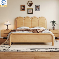 点云星辰中古风实木床次卧现代简约高颜值实木双人床D002原木色 1.8米床+柜*1