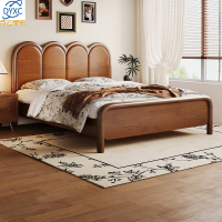 点云星辰中古风实木床次卧现代简约高颜值实木双人床D002胡桃色 1.8米床+垫+柜*1