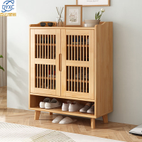 点云星辰实木橡胶木透气鞋柜家用门口出租房三门收纳鞋架入户带抽鞋柜简约 80cm无抽款-原木色