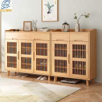 点云星辰实木橡胶木透气鞋柜家用门口出租房三门收纳鞋架入户带抽鞋柜简约 120cm双抽款-原木色