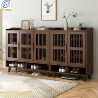 点云星辰实木橡胶木透气鞋柜家用门口出租房三门收纳鞋架入户带抽鞋柜简约 120cm双抽款-胡桃色