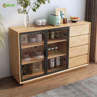 冀华美实木餐边柜餐边桌靠墙置物柜厨房茶水柜带门四抽收纳柜子整装发货 原木色双门四抽[实木桌面]