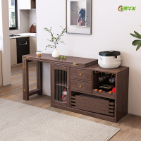 冀华美实木可折叠桌餐边柜一体小户型多功能可伸缩旋转原木风长方形吧台 1.2米单餐边柜[胡桃色]