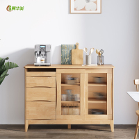 冀华美北欧餐边柜实木多功能餐厅厨房储物柜客厅双门3抽实木餐边柜 原木色双门