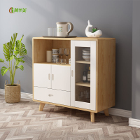 冀华美北欧实木餐边柜餐厅多功能橱柜厨房微波炉柜子客厅茶吧机茶水柜子 原木+白色 1000*400*985mm