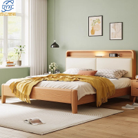 点云星辰全实木软包床双人床单人床家用小户型齐边床 橡木床 单床 1.8*2米框架结构/原木色