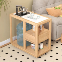 冀华美实木移动茶水柜泡茶台家用烧水壶一体边柜办公室茶具置物茶桌边柜 原木色茶水柜