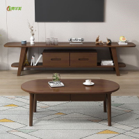 冀华美北欧风实木茶几电视柜组合创意阳台茶台置物柜客厅简约小户型地柜 胡桃色 电视柜 1800*400*450mm