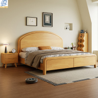 点云星辰中古风实木床双人床法式复古小户型储物床主卧复古民宿大床法式 单床 1.5*2米框架结构/原木色