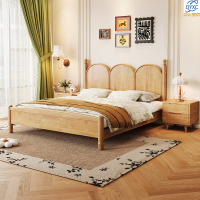 点云星辰实木床北欧现代简约1.8米双人床中古风主卧复古床1.5小户型单人床 单床 1.5*2米框架结构/原木色