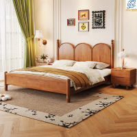 点云星辰实木床北欧现代简约1.8米双人床中古风主卧复古床1.5小户型单人床 单床 1.5*2米框架结构/胡桃色