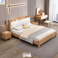 点云星辰北欧橡胶木实木床1.8米双人床现代简约1.5米主卧高箱储物床 单床 1.2*2米框架结构/原木色