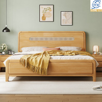 点云星辰北欧侘寂风民宿藤编原木实木床1.8米双人床简约卧室一米 单床 1.5*2米框架结构/原木色
