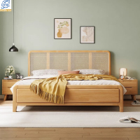 点云星辰北欧实木储物床北欧实木床1.8米双人床现代简约1.5单人床编藤床架 单床 1.2*2米框架结构/原木色