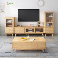 冀华美北欧实木电视柜茶几组合现代简约原木风客厅高低边柜组合储物柜 原木色 低边柜 500*400*1000mm