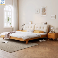 点云星辰实木床1.8米主卧双人床简约现代软包云朵床1.5m小户型儿童单人床软包床 单床 1.8*2米框架结构/原木色