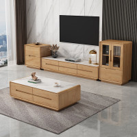 冀华美电视柜茶几组合北欧简约岩板客厅轻奢高级感小户型背景墙一体柜 原木色 两门高柜 600*400*950mm